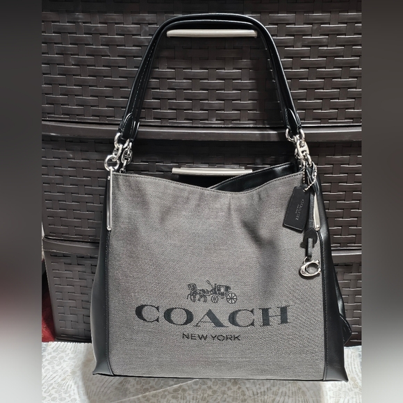 Coach Dalton 31 Shoulder Bag Purse Horse and Carriage Print Black & Gray Silver - Picture 11 of 16